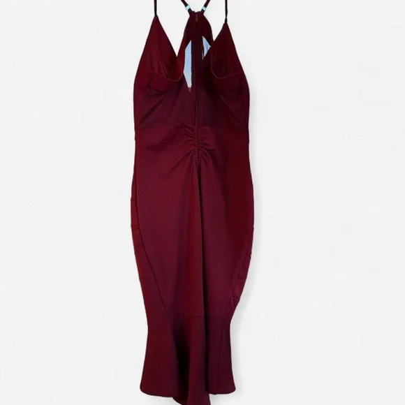 Emerald Sundae Womens Banded Bodycon Dress with v-neckline in burgundy/red - Picture 4 of 6